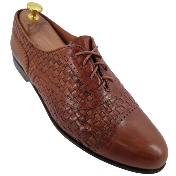 Vintage Bragano Cole Haan Italy Mens 9.5 Brown Woven Leather Dress